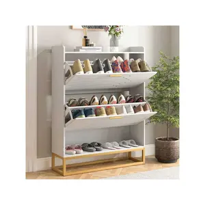 Spcao Free Standing Tipping Bucket Rack Organizer 2 Flip Drawers Entryway Narrow Shoe Storage Shelf Top Cubby Modern Slim Hidden Cabinet With Doors  Garage Storage