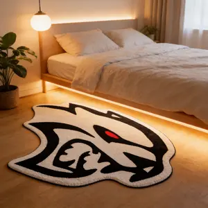 Eagle shaped irregular carpet, Eagle shaped rug, with black and white contrasting color plush floor mat for study, anti slip and wear-resistant foot mat, personalized space decoration mat suitable for ins style home decoration