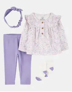 Carter's Baby Girl 4-Piece Floral Outfit Set - Purple Includes headwrap and a pair of socks / Baby gril clothes / set / gift