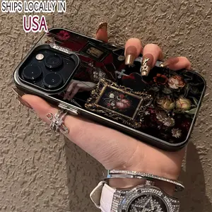 Vintage Red Element Rose Heart Hand Vintage Pattern Suitable for TPU Suitable for iPhone16PROMAX Mobile Phone Case iPhone15PROMAX/14/16PLUS/15/13P/12/11/7/70P/X/XR/XSMAX Silicone Anti-fall Colorful Silvery, Acrylic Protective Case High Value