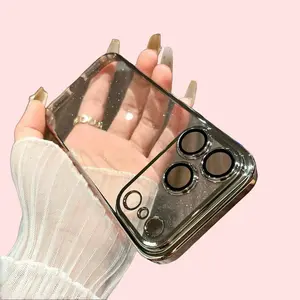 Glitter Starry Sky Electroplated Phone Case with Lens Film Protection, Ultra-Thin Transparent Design for IP 17 Pro Max, 16 Pro, 15, 14, 13