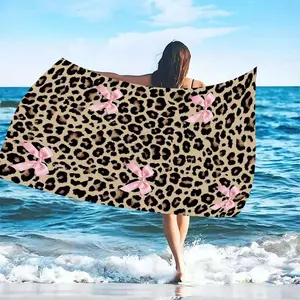 Leopard Print Bow Pattern Beach Towel, Soft Quick Drying Microfiber Towel, Strong Wrap Design for Beach and Pool Use