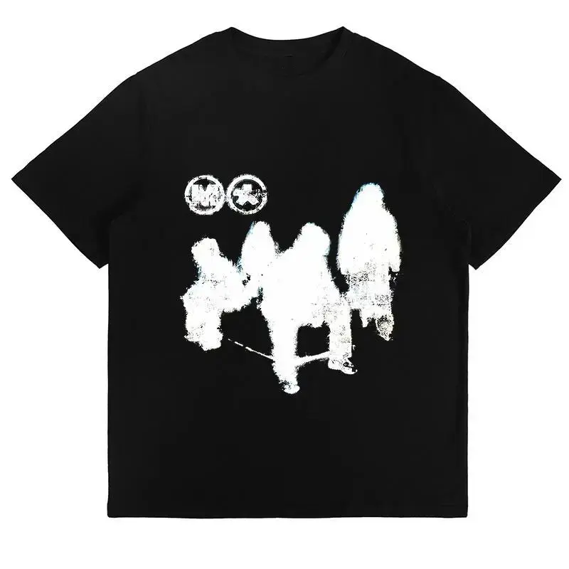 Men’s Black Graphic T‑Shirt, Grunge Skate Streetwear Tee, Casual Short Sleeve Top for Skate & Grunge Style Enthusiasts