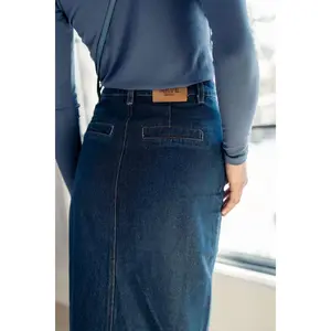 DARK WASH LEATHER PATCH SKIRT