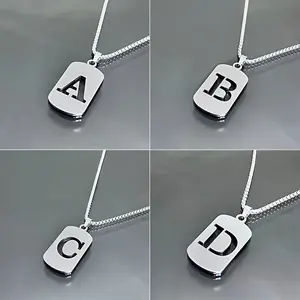 Men's Pendant Necklace, Simple Titanium Steel Dog Tag with Script and Numeric Symbols, Hip Hop Style Sweater Chain for All-Seasons Casual Wear