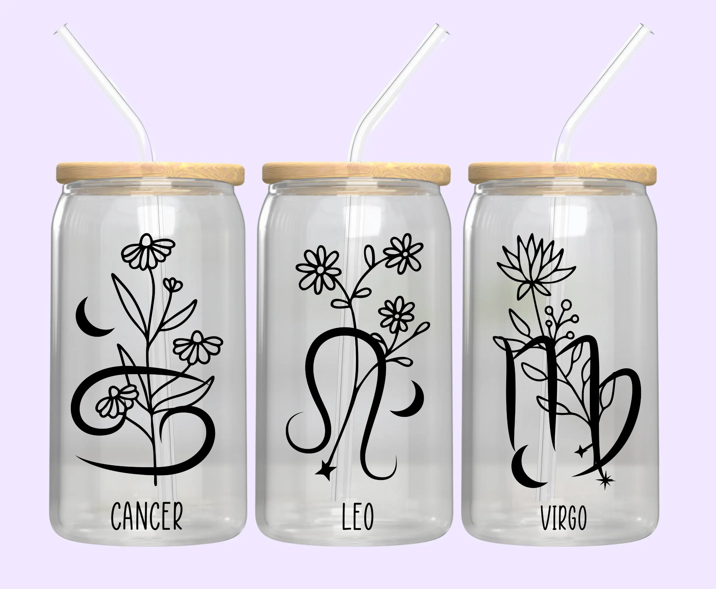 Zodiac Sign 16oz Frosted or Clear Glass Can