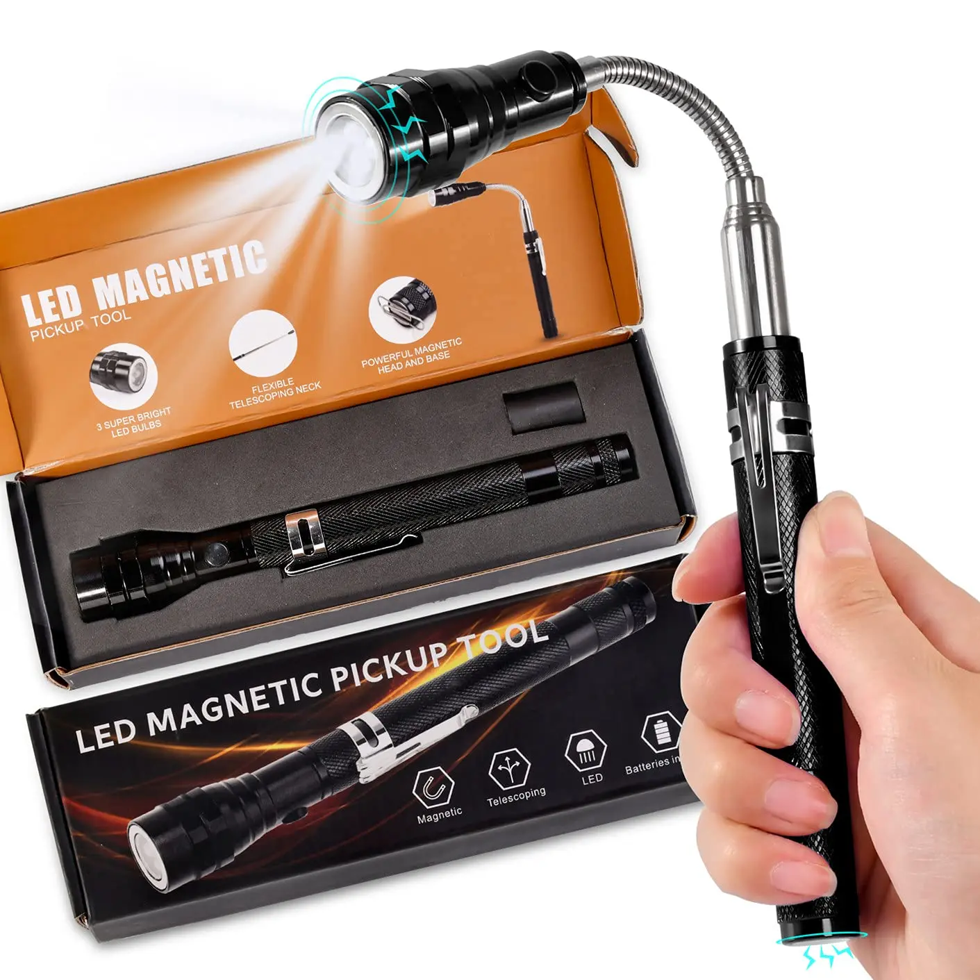 Extendable Magnetic Flashlight Magnet Pickup Tool, Gifts for Men | Telescopic and Flexible Gadget, Birthday Gifts for Men, Dad, Husband, Him, Women, Mechanic, Mens Birthday Gift Ideas