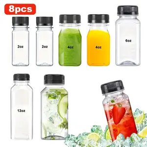 8 Pcs Mini Plastic Juice Bottles with Caps, Reusable Clear Drink Containers, Leakproof Wide Mouth, Dishwasher Safe, Travel Essentials