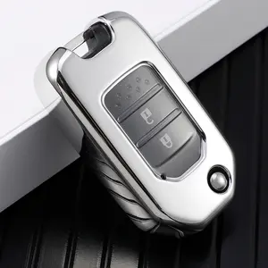 Suitable for Honda CR-V, HR-V, Civic, Accord Car Key Remote Control Protective Case Sliver Two Buttons Anti-Scratch Protective Cover TPU Material Flexible Wear-Resistant Delicate Feel Men's and Women's Car Accessories