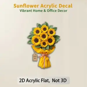 2D Acrylic Sunflower Bouquet Fridge Magnet, Cute Floral Decor Sticker for Refrigerator, Office Desk, Wall Decoration, No Damage to Surface