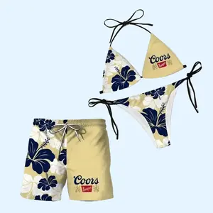 Coors Swimsuits For Couples - Busch Tropical Forest Matching Bikini & Swim Trunks, Beer Lover Vibes, Summer Hawaii Outfit, Beach Vacation Gear