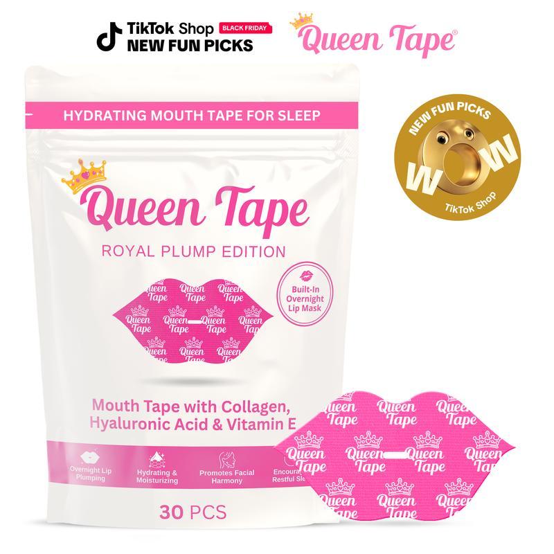 Queen Tape - Hydrating & Moisturizing Mouth Tape For Sleep - Royal Plump Edition - Lip Plumping - Mouth tape with Collagen Hyaluronic Acid & Vitamin E - Built in Lip Mask - Royal Lips - One Month Supply