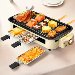 1500W household smokeless indoor skewer grill, multi-functional electric barbecue grill, detachable electric grill tray, portable stainless steel dual-zone stove, dishwasher safe, plug and play
