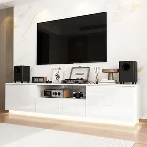 FUFU&GAGA Modern LED TV Stand Glossy Media Console With Lights, TV Console With Drawers & Shelf, Contemporary Style, For Living Room