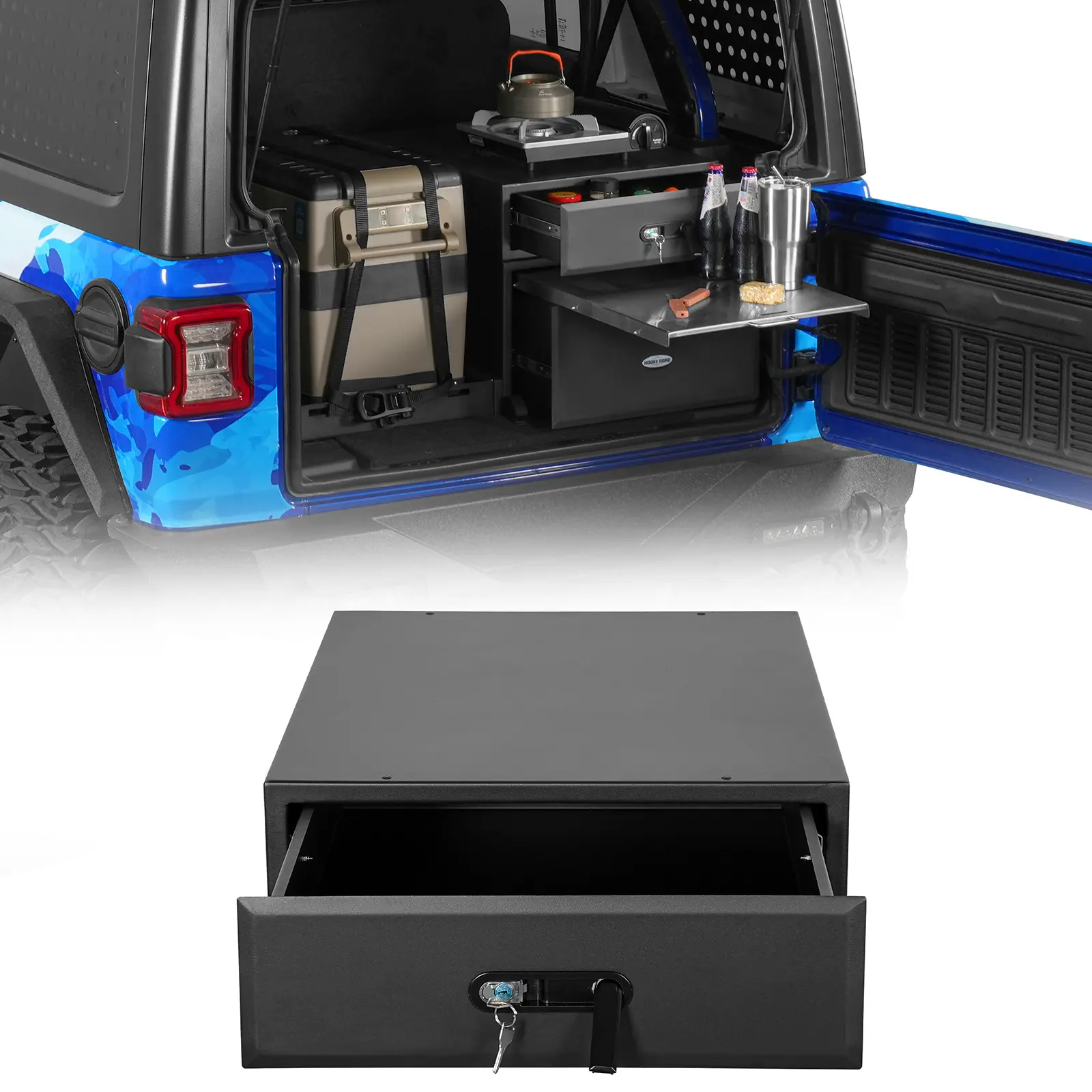 Hooke Road Modular Additional Drawer for 2015-2018 Jeep Wrangler JK & 2018-2026 Wrangler JL & 2021-2026 Ford Bronco 4-Door Car Trunk Organizer Car Organization Supplies