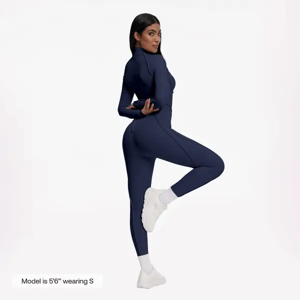 BetterMe Women's Midnight Blue Basic Closed-Back Catsuit – Soft Polyester Spandex Fabric with Contoured Shaping Fit for Gym & Everyday Womenswear