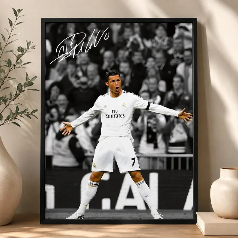 Ronaldo Football Poster Print Unframed, Real Madrid Wall Art, CR7 Celebration Print, Soccer Gift Decor Unframed