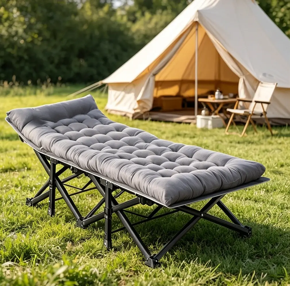 Heavy Duty Folding Camping Cot with Extra Thick Padded Mattress, Portable Foldable Sleeping Bed for Adults, Multi-Purpose Nap Bed for Office, Home Guest, Outdoor Camping, Travel, Beach, Stable Metal Frame Fold Up Bed with Storage Bag.