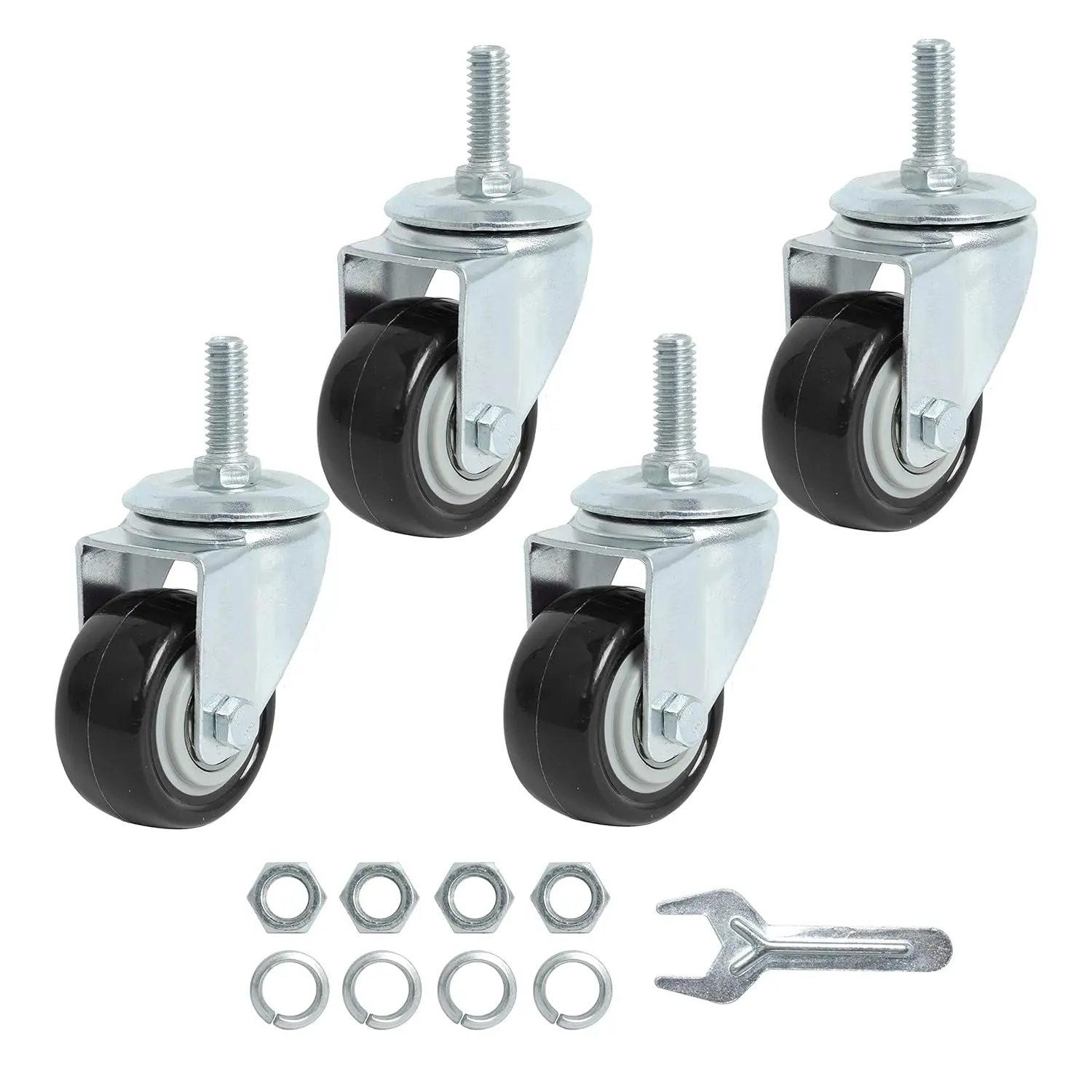 Stem Caster Wheels 2 Inch Heavy Duty Threaded Swivel Casters 5/16" -18 x 1 Set of 4  Polyurethane Wheels PU Anti-wear Smooth Casters, Black