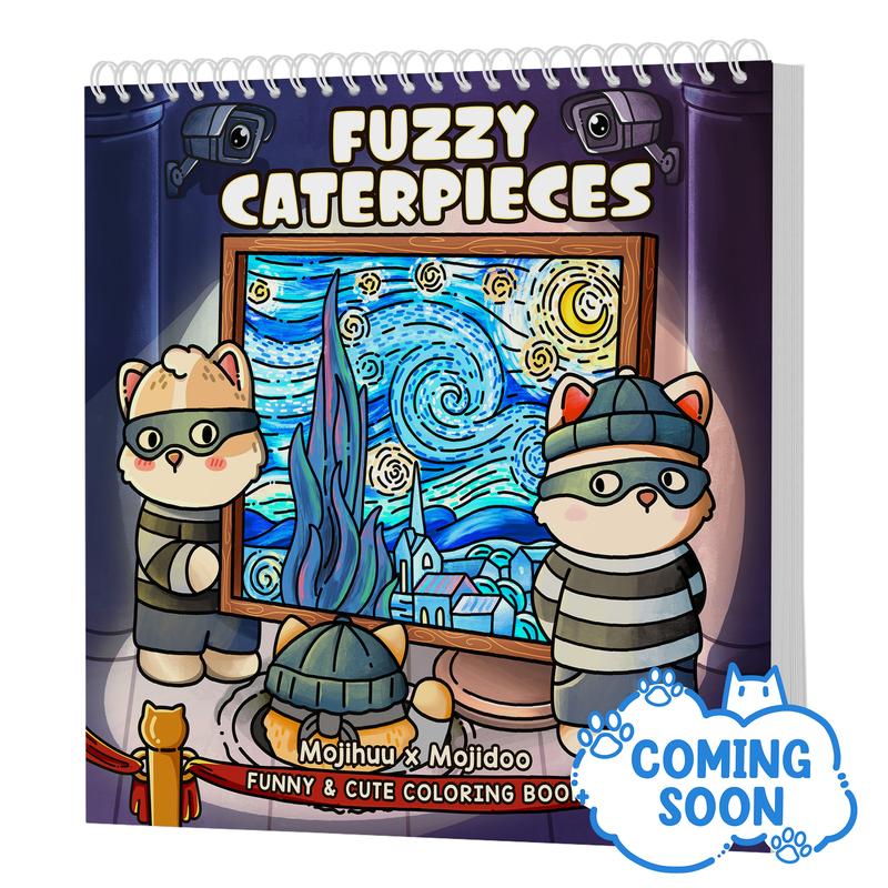 Fuzzy Caterpieces Cute and Cozy Coloring Book for Adults & Teens Featuring Comfy Cat Friends in Funny Moments Inspired by Famous Paintings 30 Unique Pages Bold Designs Single-Sided Printing 8.5 x 8.5 Inches
