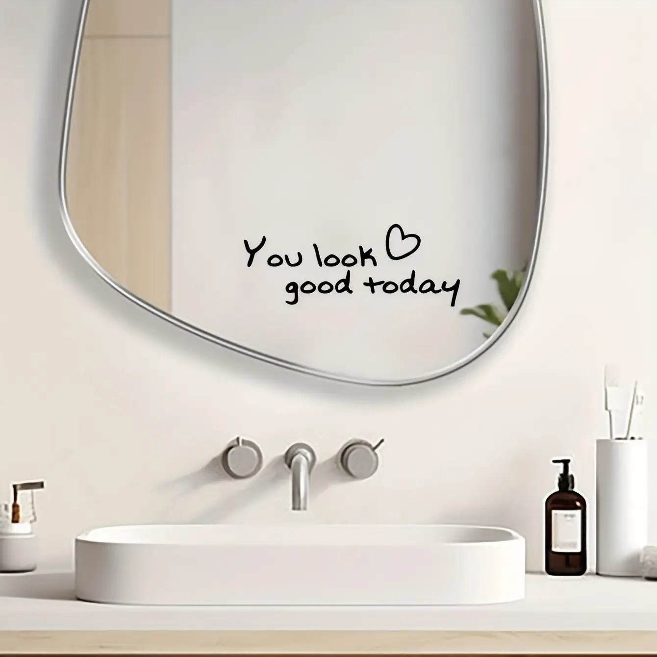 Today You Look Good Makeup Mirror Sticker, Self-Adhesive Modern Winnie Decorative Stickers, Perfect for Living Room Bedroom Bathroom