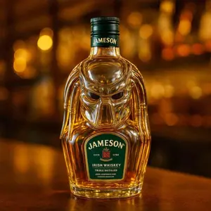 Predator Helmet Shaped Whiskey Decanter, Handmade Glass Liquor Bottle, Sci-Fi Themed, Collectible, Bar, Home, Gift