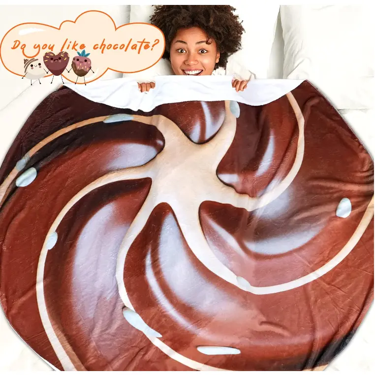 Fun Realistic Round Flannel Fleece Linen Food Pizza Donut Cookie Egg Chocolate Novelty Throw Bedding Couch Sofa Bed Spread Blankets