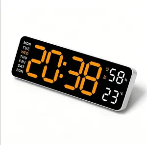 Multifunctional Digital Wall Clock, Large Display with Remote, Corded LED Alarm Clock Featuring Date, Week, Temp, Humidity, Auto DST, Countdown, Timer for Living Room, Bedroom, Home Office – White Orange