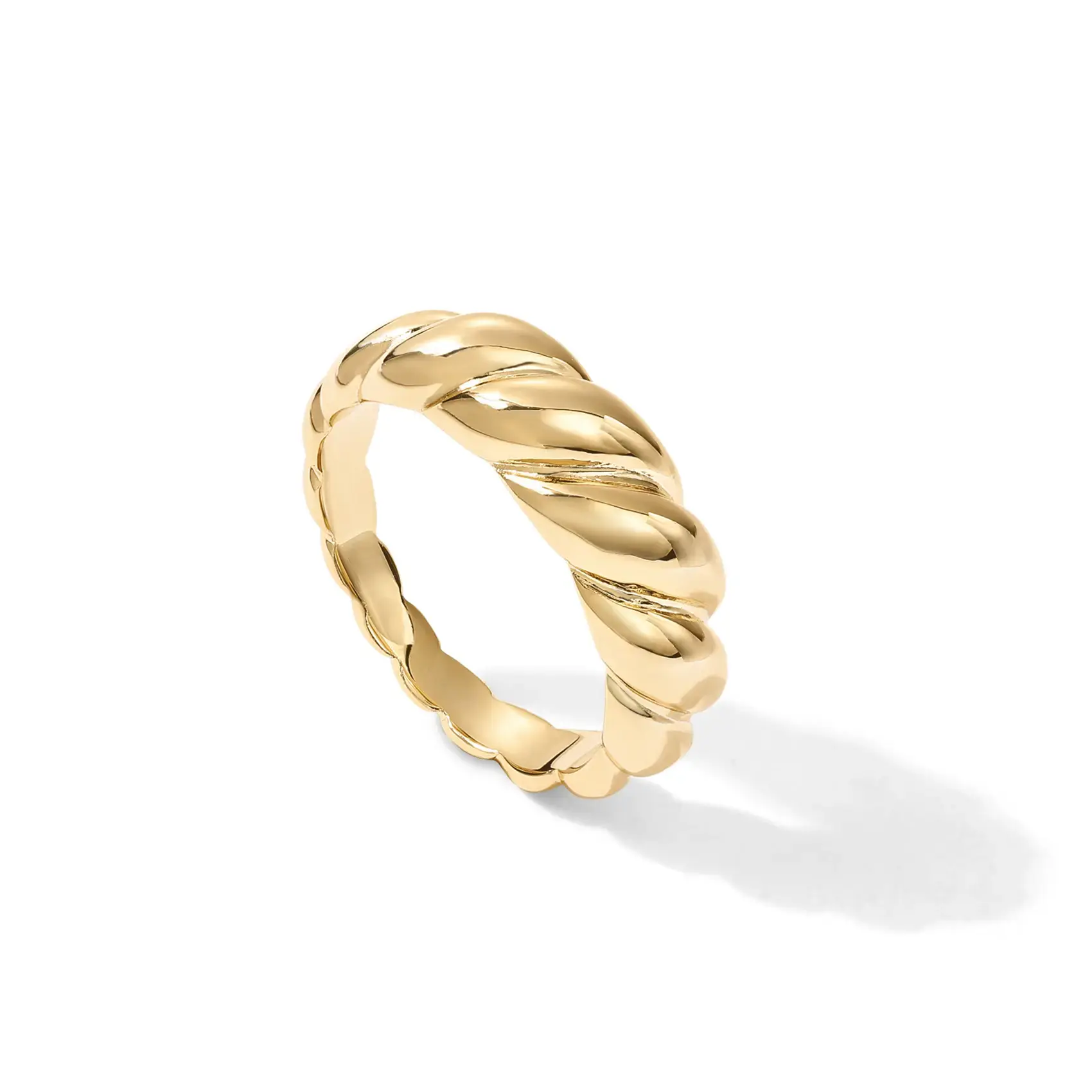 Women's PAVOI 14K Gold Plated Twist Croissant Ring - Stainless Steel Anti-Tarnish Braided Band, Minimalist Daily Stackable Costume Jewelry Gift