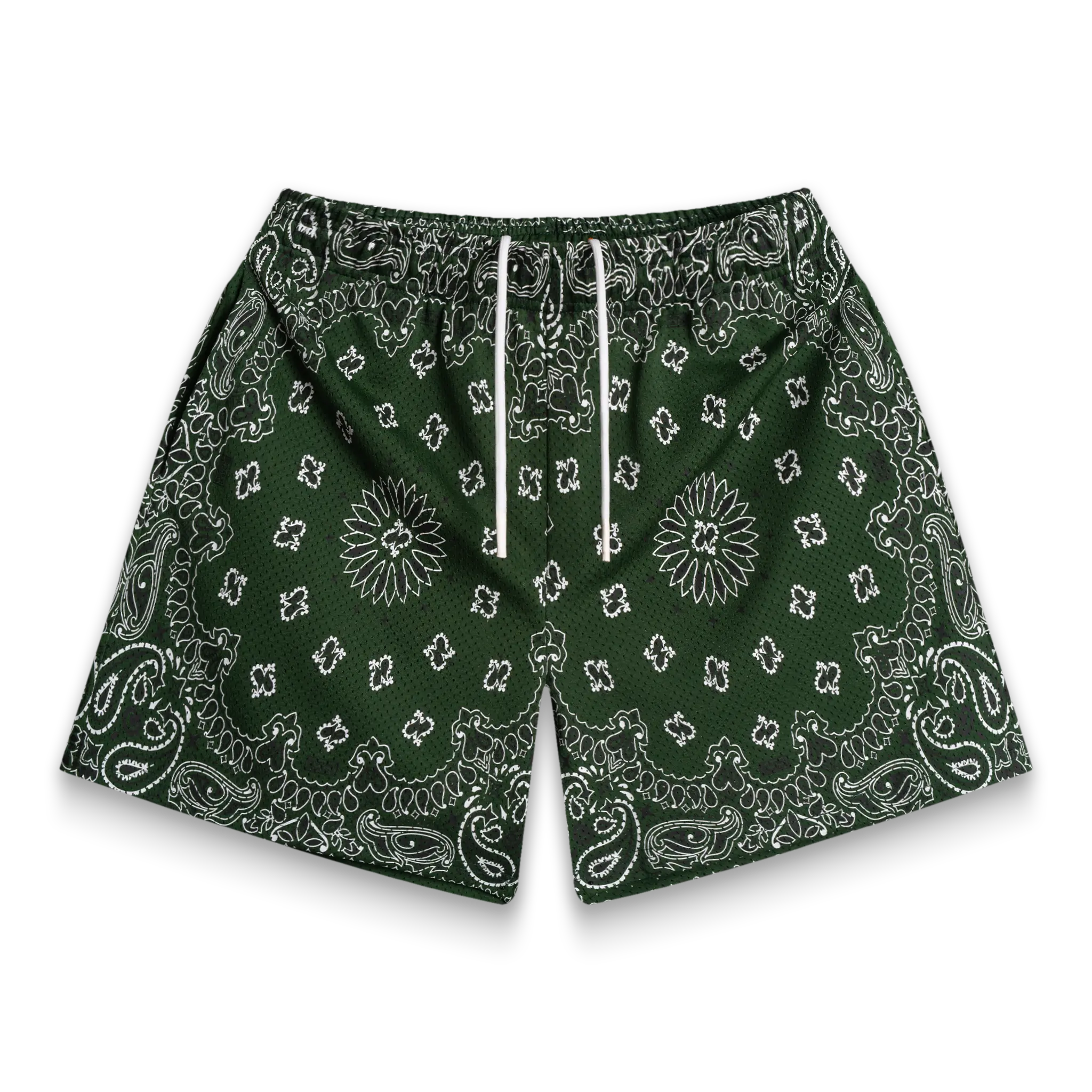 Screenprinted Paisley Two-Tone Green Shorts