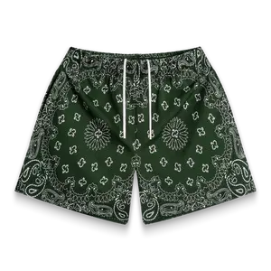 Screenprinted Paisley Two-Tone Green Shorts