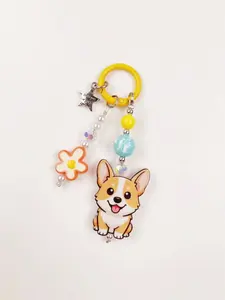 Cute Dog Keychain Pendant, Soft Floral Beaded Charm, Perfect Gift for Bags and Backpacks, Casual All-Season Accessory