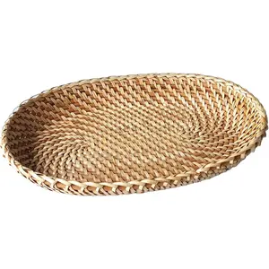 Rattan Bread Basket for Serving 12x8x2" Oval Wicker Fruit Tray  Small Storage Baskets for Decorative Kitchen Counter Organizing Table, Living Room, Office and Outdoor Picnic