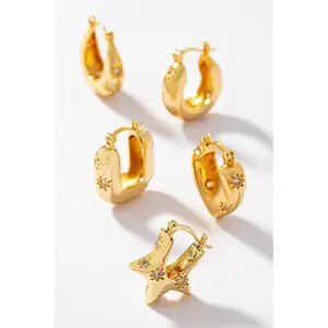 Sparkling Star Hoop Earrings - Waterproof Brass Jewelry for Women | TikTok Viral Style