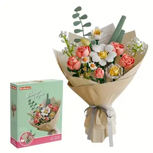 864pcs Building Block Bouquet, Creative Colorful DIY Puzzle Toy, Elegant Gift Set with Paper Packaging, Perfect for Christmas/halloween