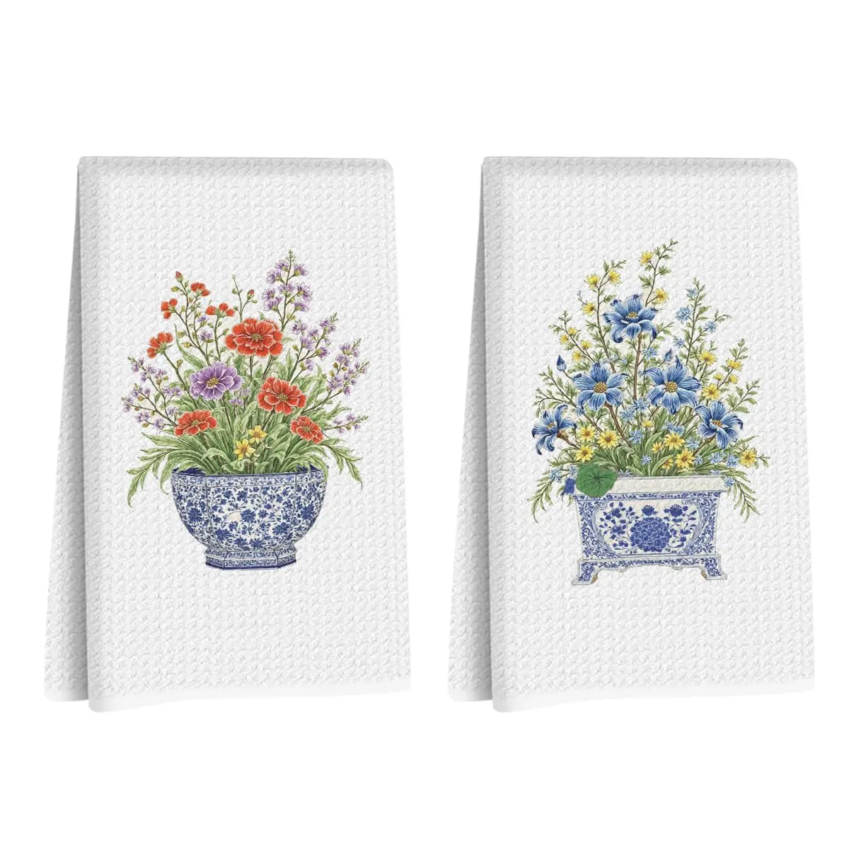 2Pcs Flower Kitchen Towels 18x26 Inch, Colorful Floral Durable Reusable Dish Towels, Hand Tea Towel for Kitchen Home Bathroom Farmhouse Decor, Flowers Gifts for Women Friend