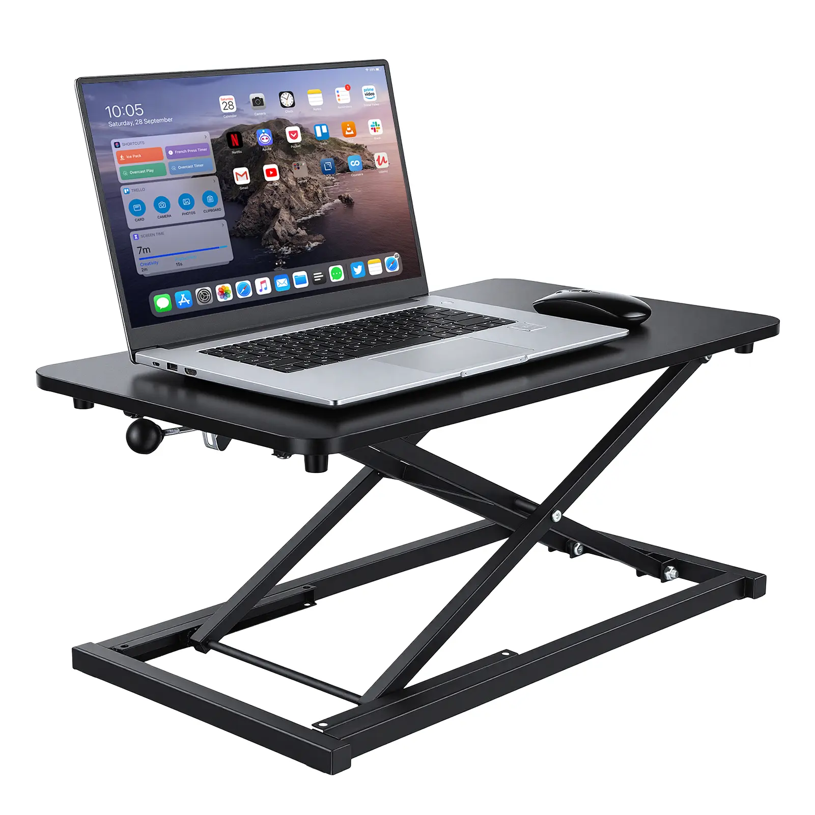 MDF-Free Steel Keyboard and Mouse Riser, 7-Level Height Adjustable Scissor Lift (5.5cm-40cm Range, 23.6x13.4" Size) - Wear-Resistant, Easy-to-Clean Desk Converter for Ergonomic Sit-Stand Workstations, Maintains Healthy Posture