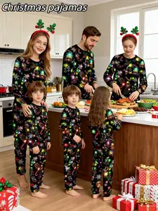 2-Piece Long Sleeve & Pants Christmas Couple Sleepwear Set, Men Women Homeewear, Kids Pajamas, Holiday Family Matching