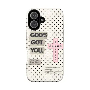 God’s Got You Christian Phone Case, "Trust God" Polka Dot Religious Phone Cover for iPhone 11–17 & Galaxy S21–S26, Aesthetic Faith Tough Case, Jesus Is Alive Cross Design, Coquette Spiritual Gift for Women