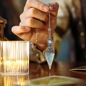 Natural Rainbow Crushed Stone Spiritual Pendulum, Hexagonal Crystal Pendant Necklace, Vintage Gemstone Pendant With Silver Chain, Fashionable Accessory