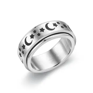 Star Moon Titanium Steel Turning Ring couple jewelry
