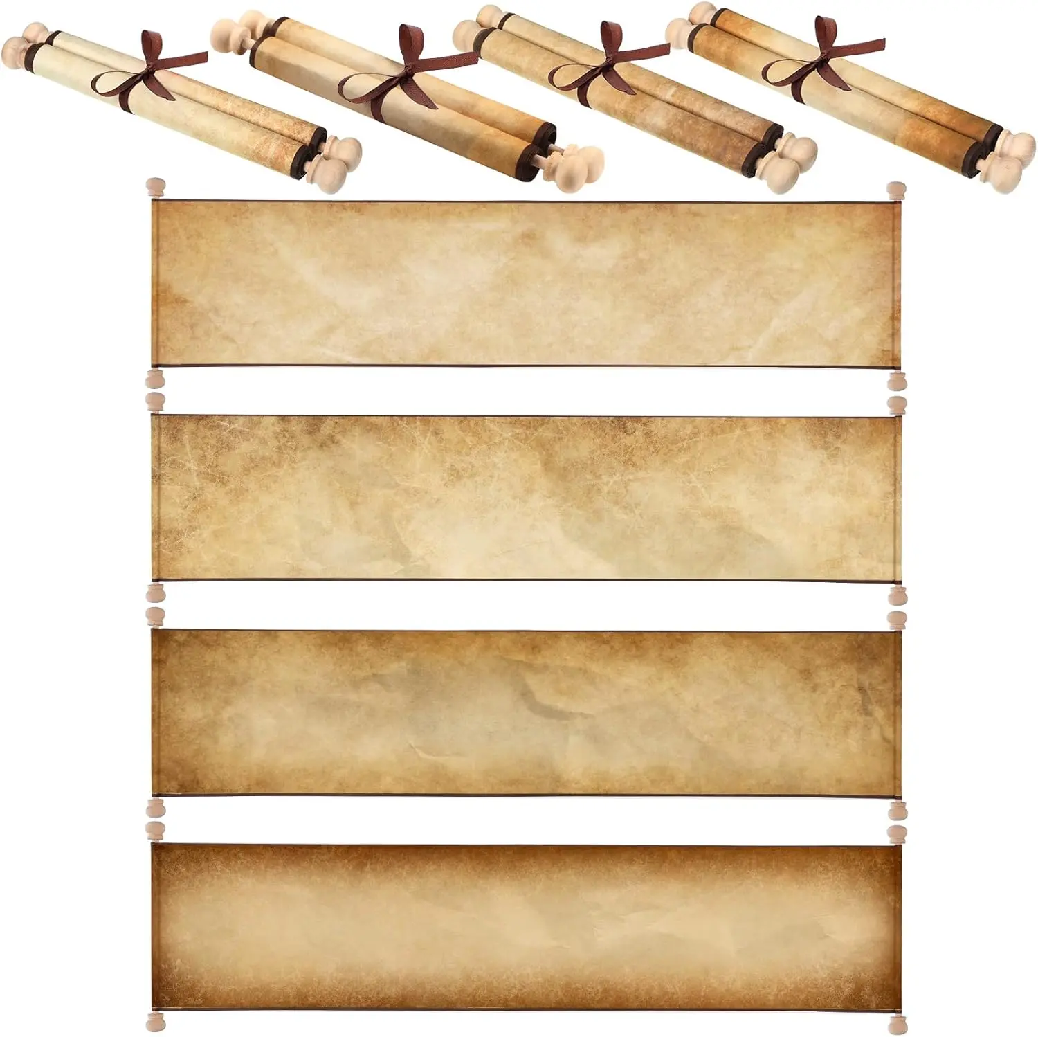 4 count Blank Paper Scrolls on  Rods  Quick Drop Old Paper Long Aged Blank Scroll for Writing Drawing Calligraphy Wedding Invitations Renaissance Festivals, 7.3 x 31.5 Inch