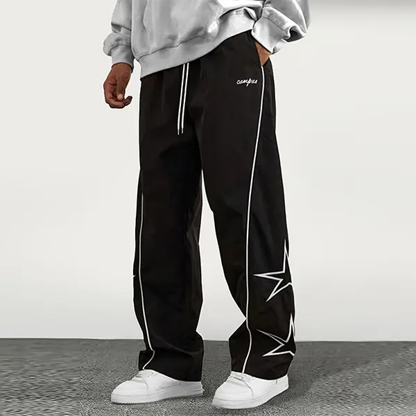 Men's Star Print Cargo Pants - Casual Style with Star Design, Beige Color, Comfortable Fit for Everyday Wear