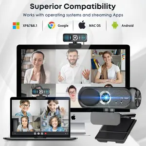1080P Webcam with Microphone, supports software control and privacy cover, USB HD computer camera, plug and play, suitable for Zoom/Skype/, meetings and video calls