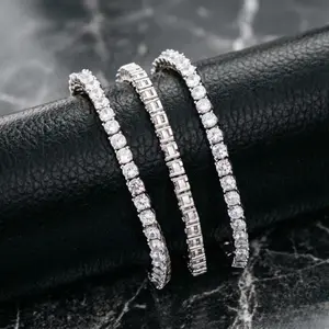 3/4/5MM Spring Buckle Iced Out Full Moissanite Tennis Chain Necklace – Gold Silver Color Hip Hop Jewelry Bling Men Women