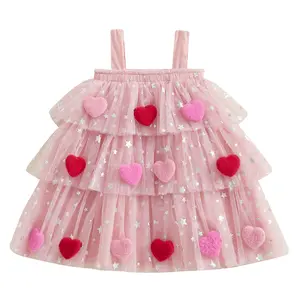 Valentine's Day Baby Girls Tutu Dress Toddler Bowknot Heart Embroidery Tulle Dress Sleeveless Strap Princess Princess A Line Sundress