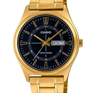 MTP-V006G-1C New Casio gold stainless steel Black dial day/date men' s beautiful watch