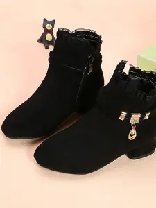 Girls' Matte British Style Round Toe Boots with Zipper Design, Perfect for Spring & Fall, Durable Dance Shoes for Girls