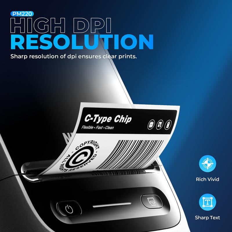 PM220 Label Printer, Bluethooth Label Printer, Portable Thermal Printer for Small Business, Logo, Clothing, Mailing, Sticker Printer for Phones & PC