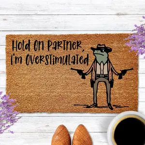 Hold On Partner I'm Overstimulated Doormat, Cowboy Frog , Funny Doormat, Toddler Mom Gifts, Funny Welcome Mat, Mother's Day Gift Ideas